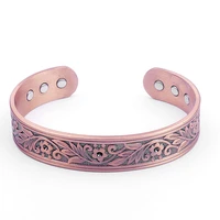 3000 gauss open cuff adjustable bracelets for women health energy magnetic bangles flower pattern copper bracelets bangle new