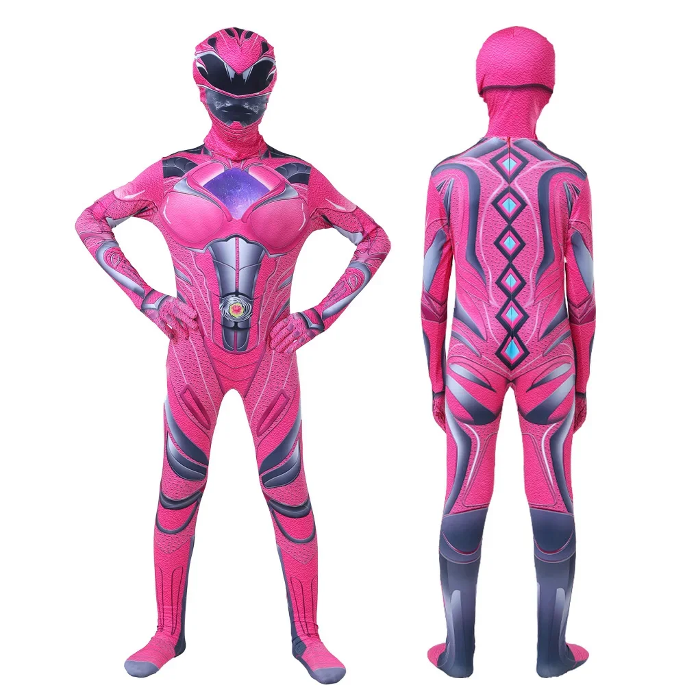Fancy Kids Superhero Power Zentai Rangers Cosplay Costume Children Mecha Five Beast Jumpsuit Halloween Carnival Clothes for Boys