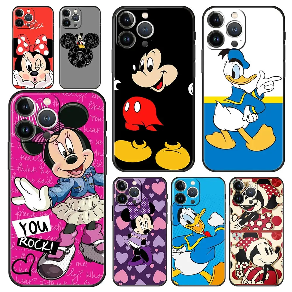 

Mickey Minnie Donald Duck Luxury Phone Case For iPhone 13 14 Mmini 11 12 Pro Max 7 8 Plus SE X XR XS Soft Black Cover Fundas