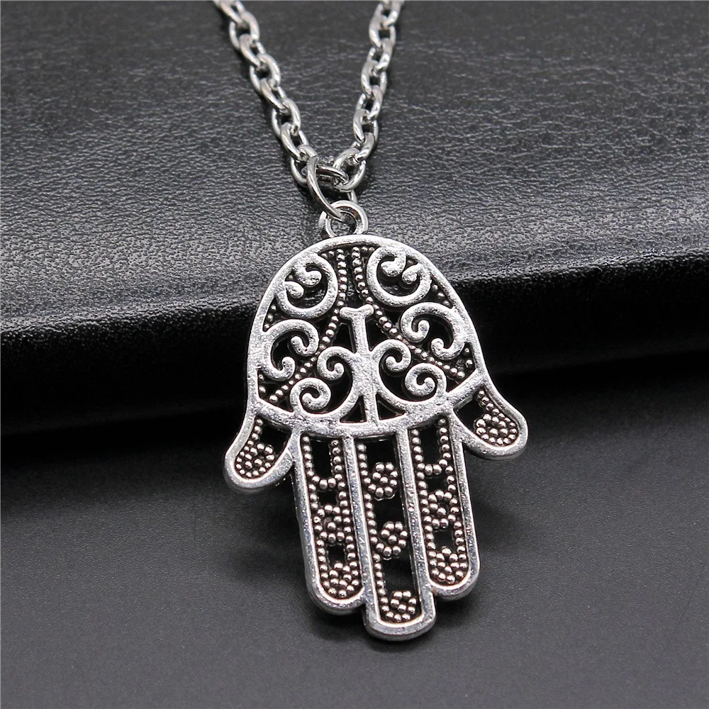 

Vintage Fashion 2 Colors 35x24mm Hamsa Hand Pendant Necklace For Women Men Long Chain Necklace Jewelry Accessories