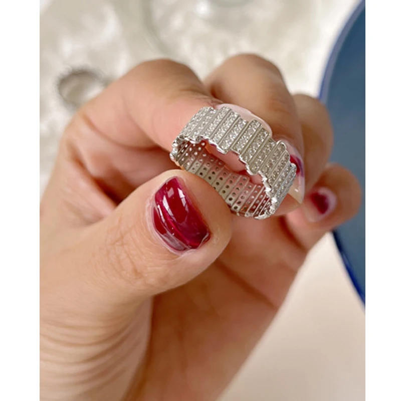 

MLKENLY 925 sterling silver temperament fashion shining scattered zircon personality open ring women's jewelry gifts