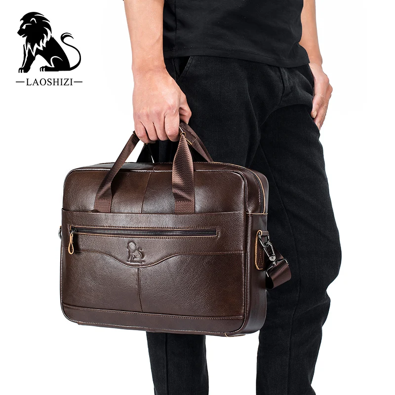 fashion Genuine leather men's Briefcase vintage cow leather business computer bag messenger bags man shoulder bag postman male