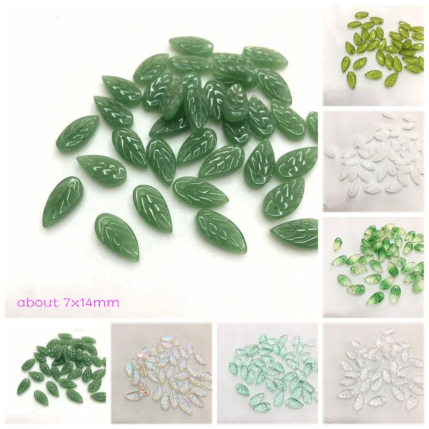 20 шт маленький размер красочные стеклянные листья свободные DIY бусы ювелирные изделия в поисках около 7x14 мм y1755