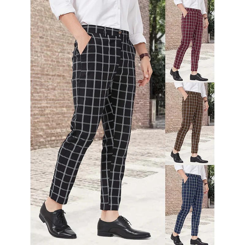 

Men's 2022 Spring Business Plaid Leisure Pants Slim Fit Fashion Button Pencil Pants Casual Male Long Pants Trousers Clothing