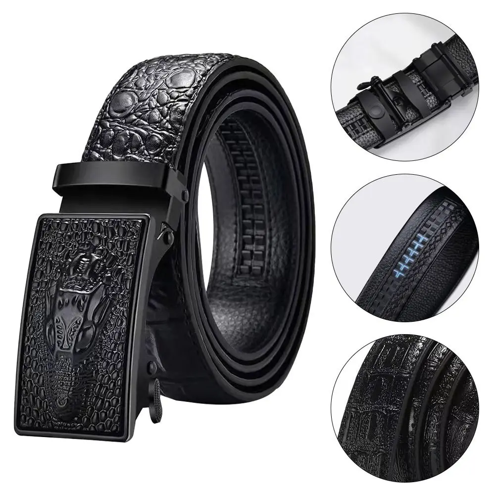 

Durable Fashion Man Casual Automatic Buckle Waistband Leather Belt Crocodile Pattern Waist Band Business Belts