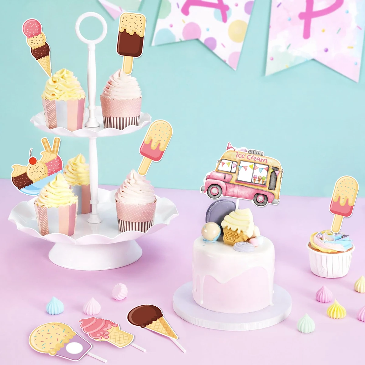 Мороженое оригинальные тематические топперы для кексов мороженое украшение дня