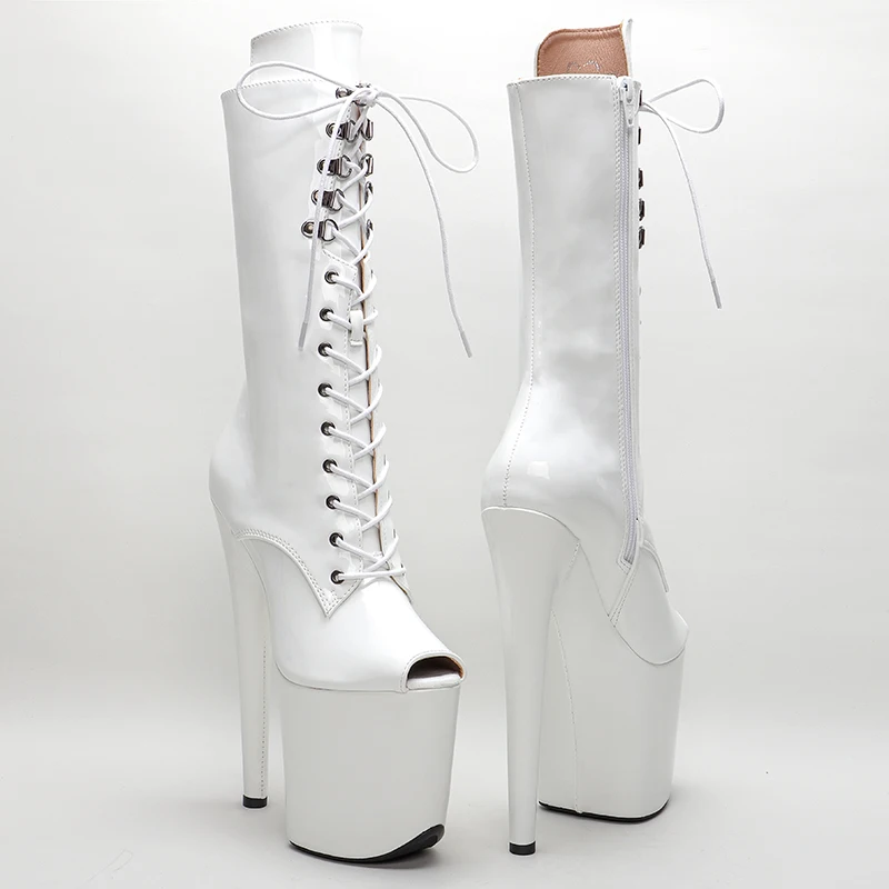 Leecabe  20CM/8Inch White Patent upper  Women's Platform disco party High Heels Shoes Pole Dance boot
