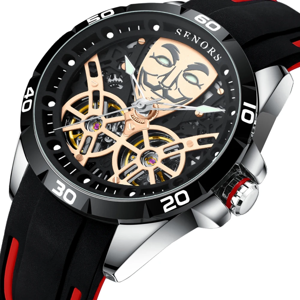 New Top Brand Sport Skeleton Automatic Mechanical Watches For Men Self-Wind Rubber Strap Sapphire Waterproof Shockproof