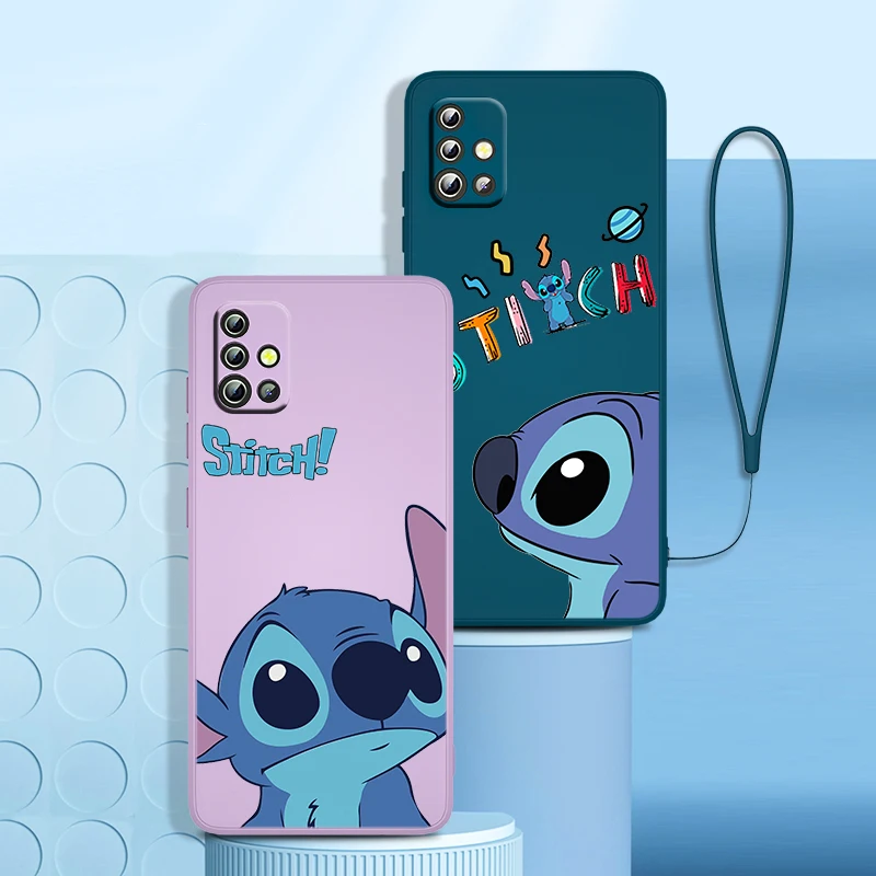 

Cute Lilo & Stitch Disney Phone Case For Samsung A73 A71 A53 A51 A23 A21S A52 A32 A22 A13 A12 A50 A30 A20 A03S Liquid Rope