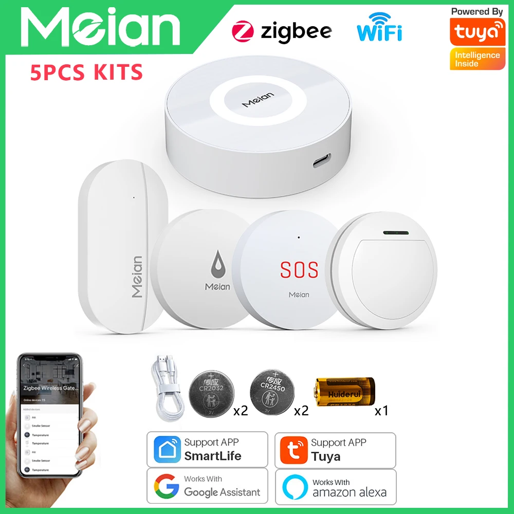 Zigbee3.0 Tuya Gateway Window Door Sensor Motion Infrared Detector Via Smart Life/Tuya APP Control Tuya Smart Alarm System Kits