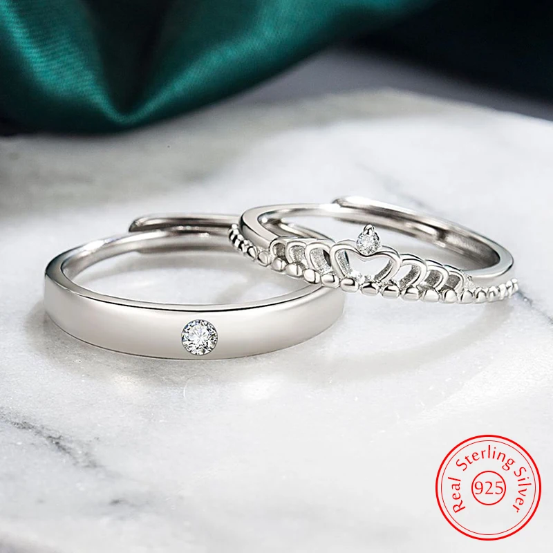 Парное мужское кольцо из серебра 925 пробы высокого качества с короной и