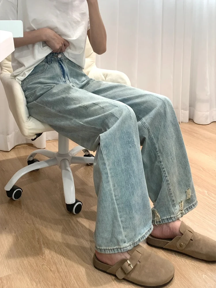 Рваные джинсы больших размеров с высокой талией женские маленькие грушевидные