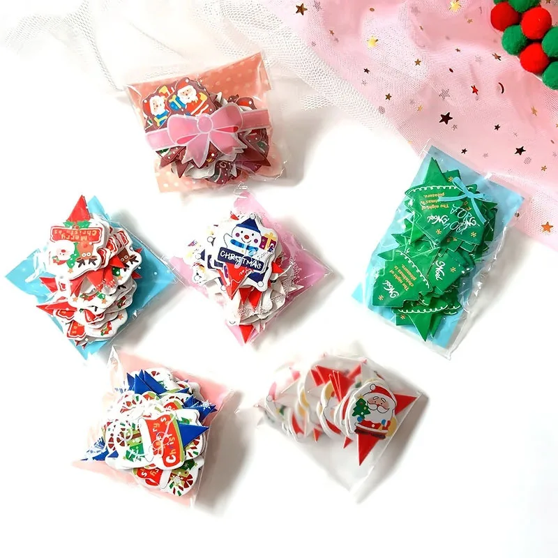 

50pcs Christmas Cupcake Decor Cartoon Santa Elk Snowman Paper Card Cake Toppers Merry Christma Decor For Home New Year 2023