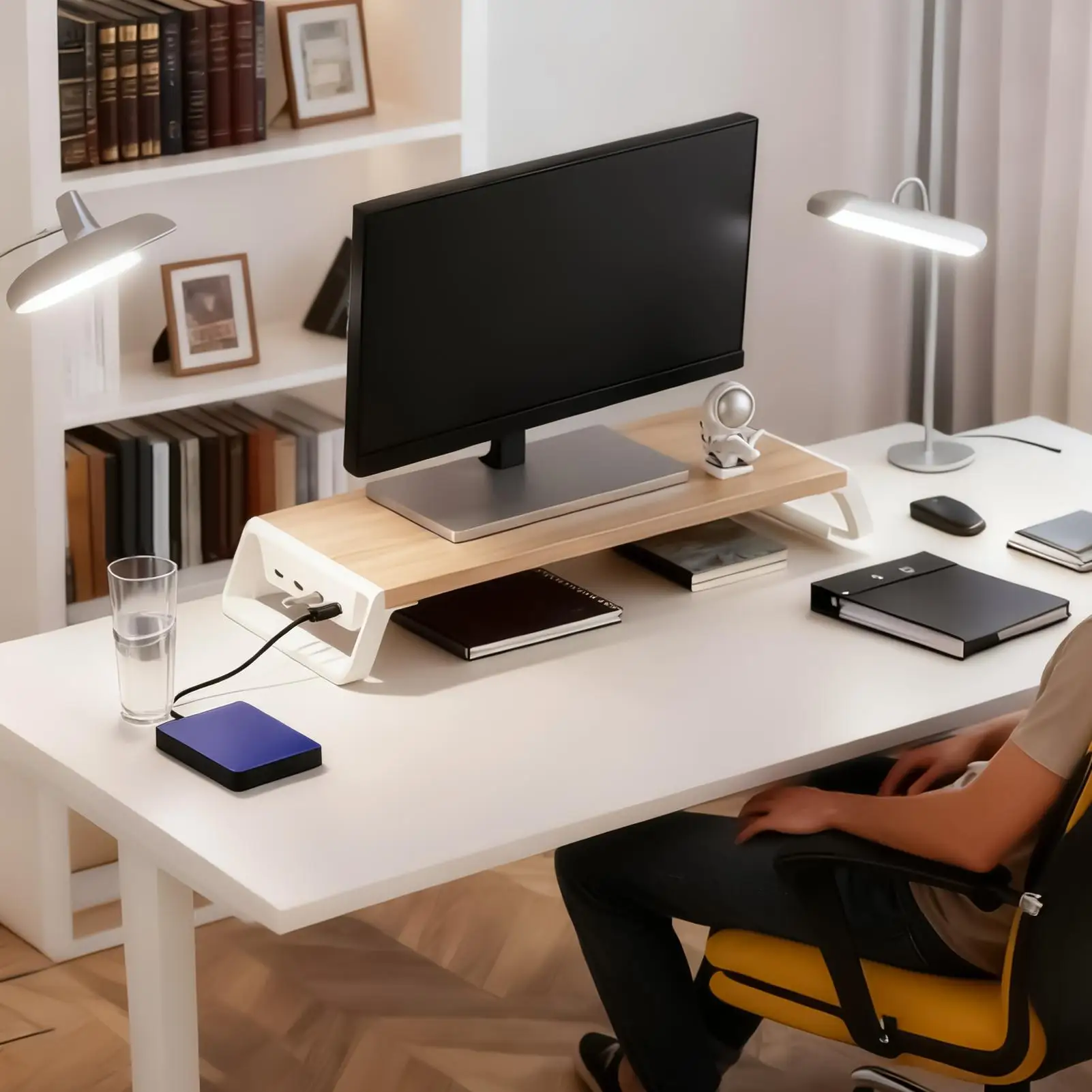 Фото Подставка для настольного монитора с регулировкой высоты, 4 USB-портами, деревянная, для компьютера, органайзер для офисного стола, хранение клавиатуры №3