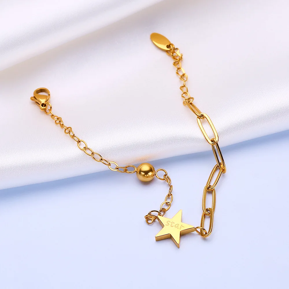 Браслет из полированной звезды титановой стали подвесная цепочка 18-каратное