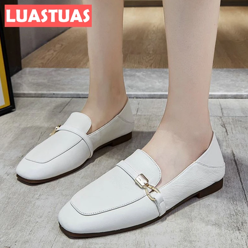 

LuasTuas 2022 Genuine Leather Flats For Women Shallow Spring Shoes Women Outdoor Causal Ins Loafers Female Footwear Size 35-40