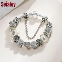 seialoy heart charm bracelets for women men original streamer crystal beaded fine women bracelet bangle jewelry gifts