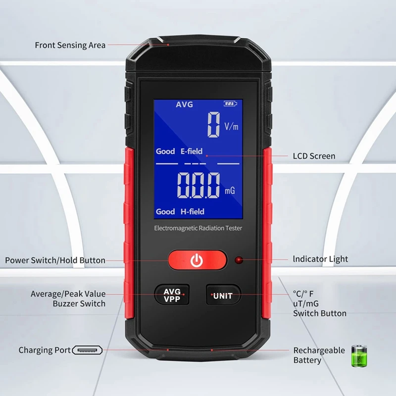 Electromagnetic Radiation Detector Rechargeable Digital EMF Tester Electric/Magnetic Field Meter