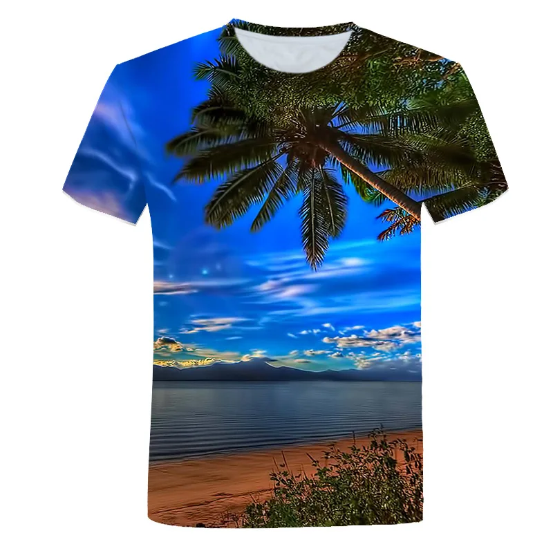 

Beach Blue Sky and White Cloud 3D Pattern Men's Summer T-shirt Casual Beach Comfortable O-Neck Short Sleeve Plus Size Top100-6XL