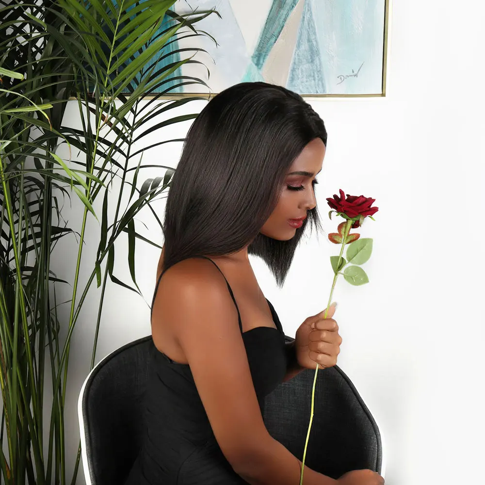 Парик бразильский прямой из натуральных волос 18 дюймов без клея