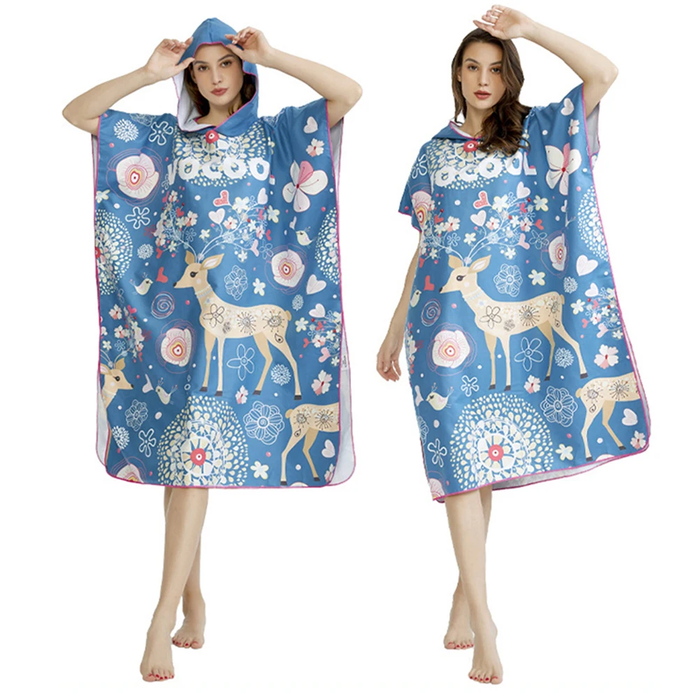 

Beach Towel Microfiber Fabric Printed Hooded Quick Dry Swimming Pool Bath Towel With Cloak Fitness Bathrobe For Adults