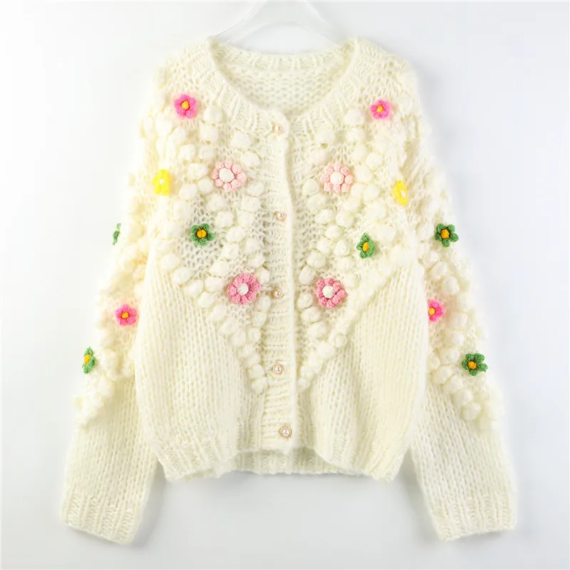 

2023 Early Autumn New Heavy Industry Crochet Three-Dimensional Flower Thick Coat Knitted Cardigan Female Sweaters Woman Sweater