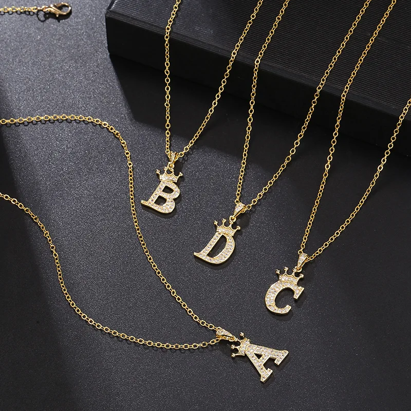 

Simple Hip Hop Long Zirconia Crown English Letter Pendant Necklace for Women Fashion Jewellery Collier Bijoux Femme Party Gifts