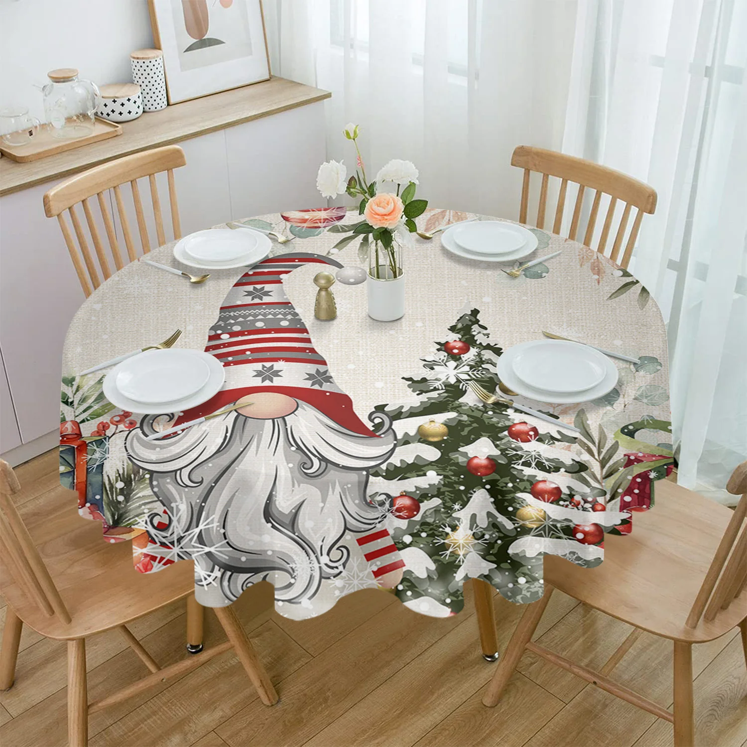 

Рождественская зимняя скатерть с ягодами и листьями кедра, водонепроницаемая скатерть, украшение для стола, для свадьбы, дома, кухни, столовой, круглого стола