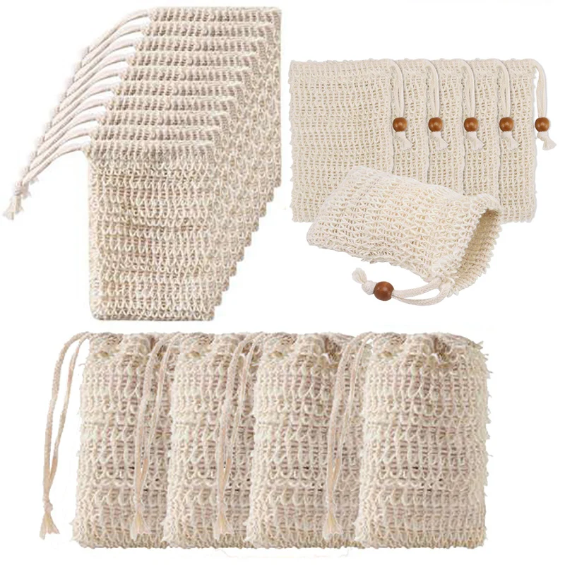 

Soap Exfoliating Bags,Soap Saver Made Sisal Mesh Soap Bag Bar Soap Bag with Drawstring for Bath & Shower Use