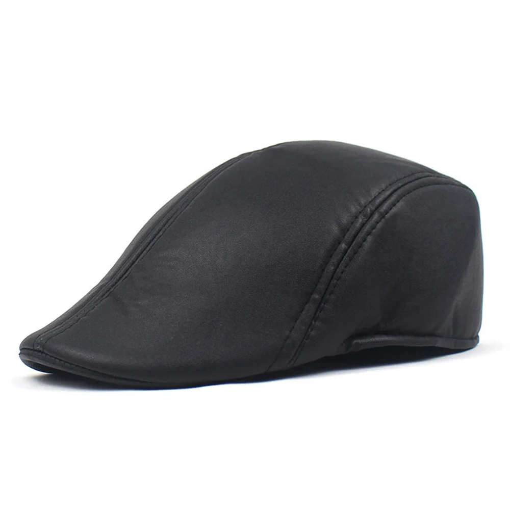 

Brand New Man Ivy Beret Flat Beret Matte/Bright Black Mens Warm 1 Pcs Autumn Winter Boys Fashion Faux Leather Hat