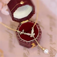 ydl france hollow out top quality zircon butterfly necklace water drop pearl necklace all match trendy fashion charm jewelry