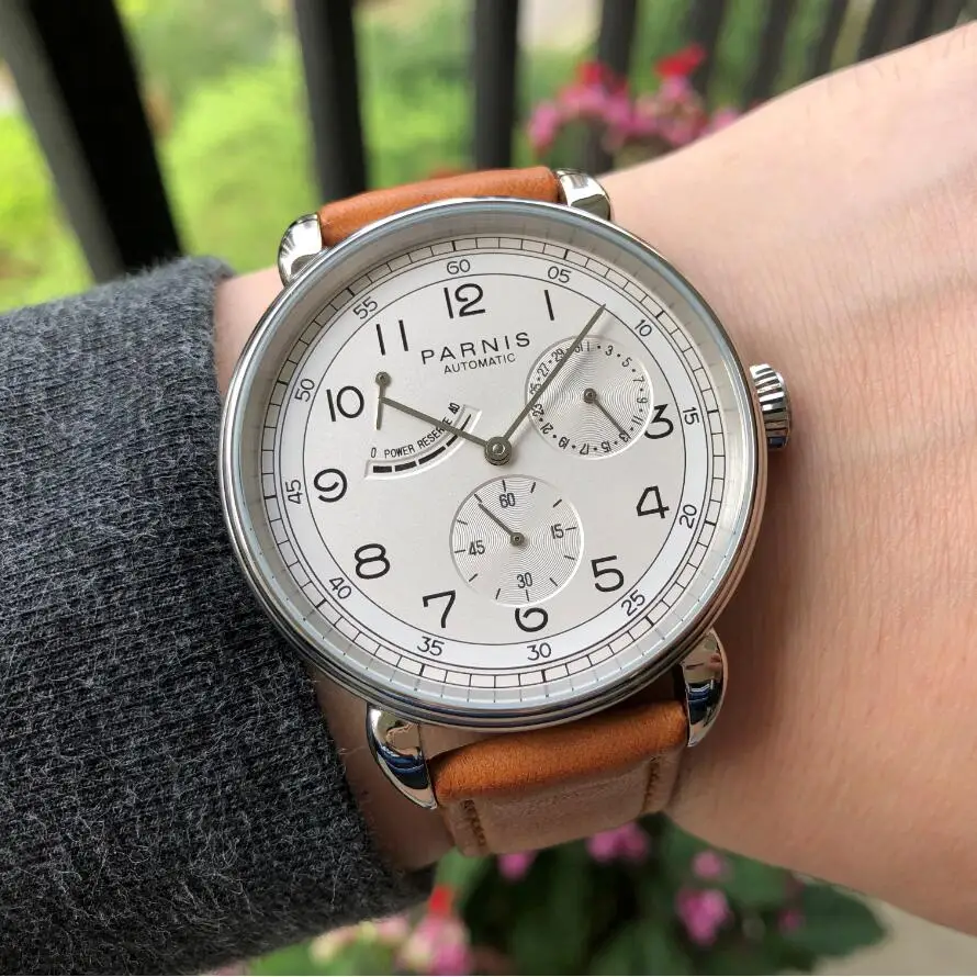 

Мужские часы с автоподзаводом PARNIS 42 мм 21 Jewels ST1780, автоматический самоподъемный механизм, резерв мощности, автоматический пилот даты, роскошный подарок