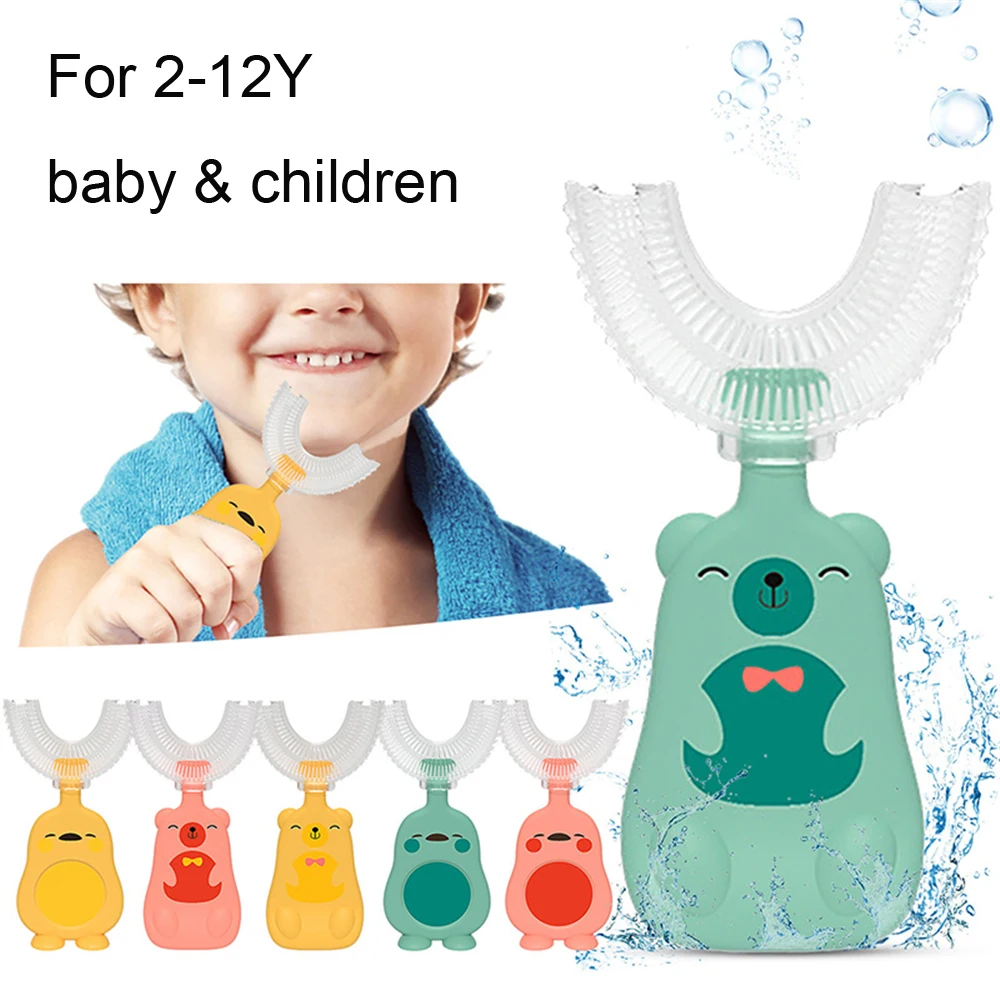 

2-12Y Baby Toothbrush Children Teeth Oral Care Cleaning Brush Soft Food Grade Silicone U Shape Teethers Toothbrush Newborn Kids