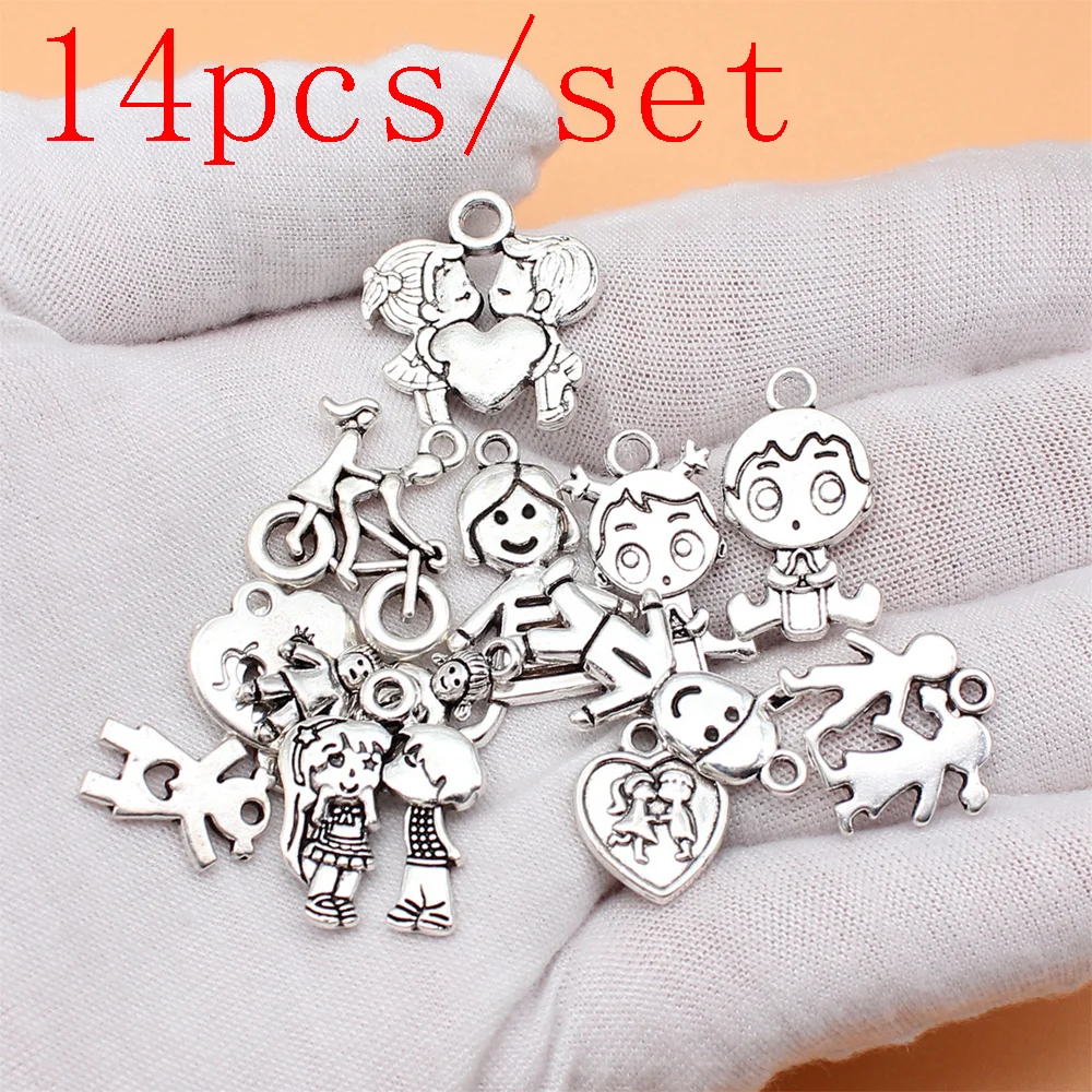 

Boy And Girl Charms For Jewelry Making Keychain Pendant Wholesale 14pcs/set