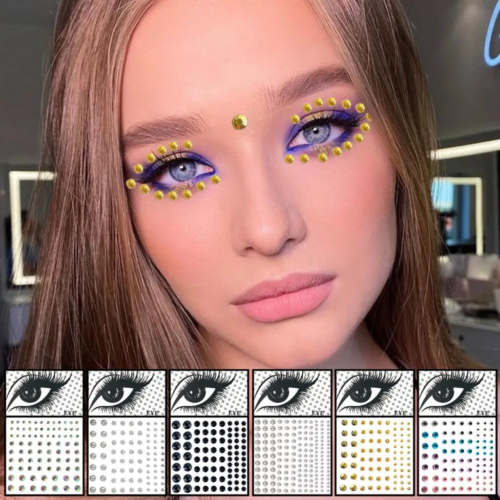 

Face Gems Temporary Tattoos Eyes Eyeliner Bindi Dots Jewels Sticker Sparkle Diamonds Pearl Makeup Jewelry Halloween Decoration