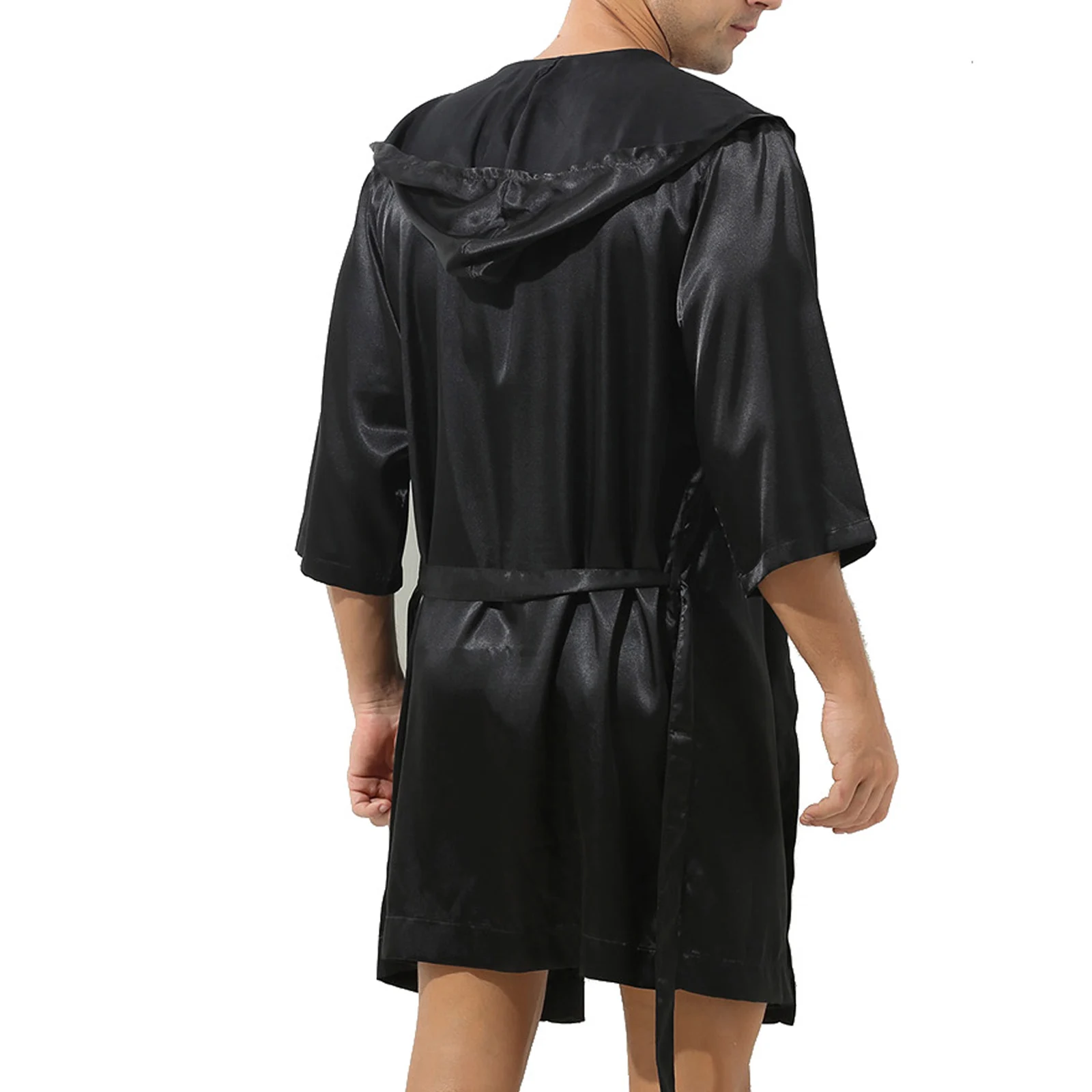 CLEVER-MENMODE Men Sexy Pajamas Sleepwear Bathrobe Satin Thin Pijama Hombre Kimono Hooded Dress Bath Long Robe Nightwear