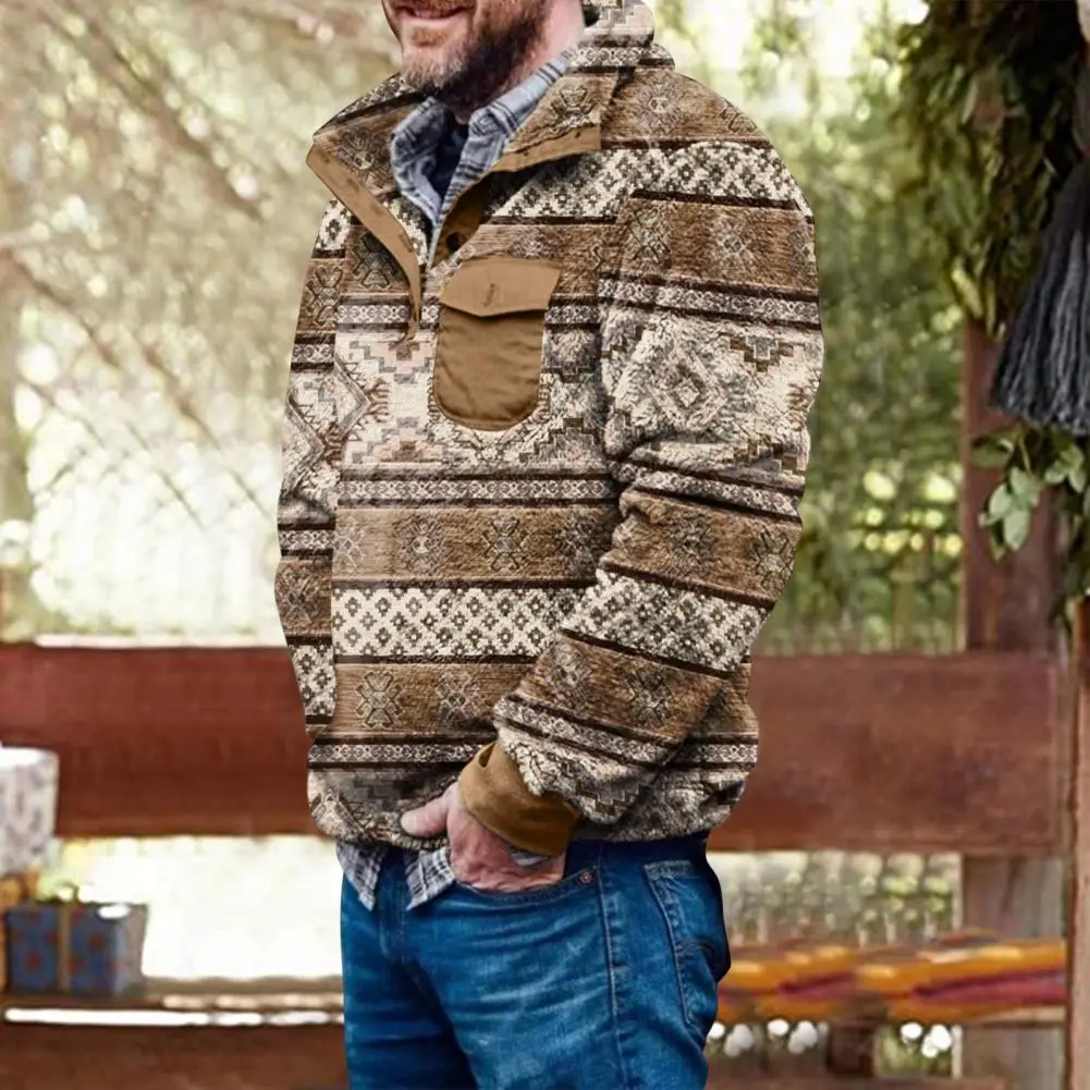 

Plush Sweatshirt Buttons Half Placket Soft Cold Resistant Casual Sweatshirt Streetwear