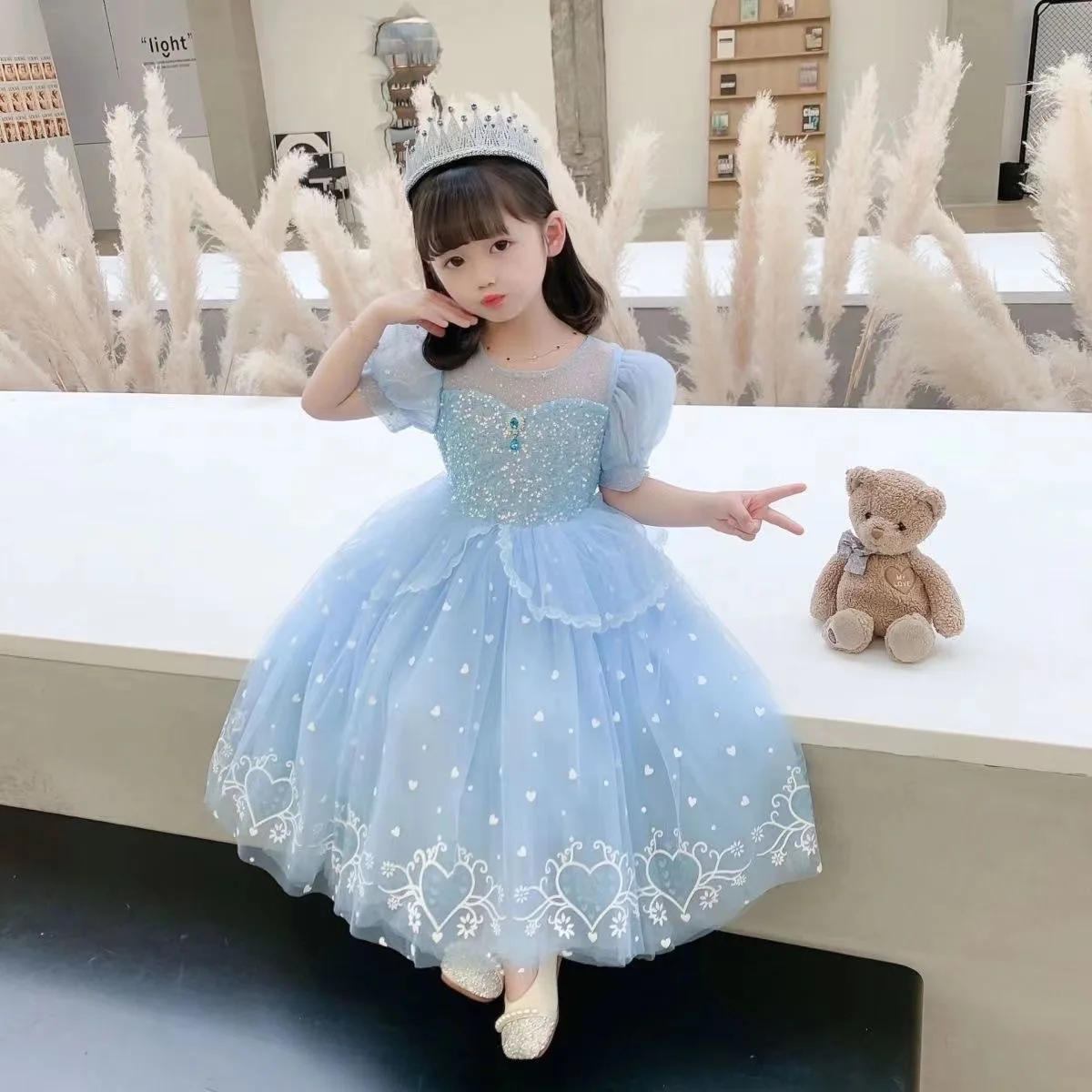 Детское платье Энн и Эльзы Замороженное в милом мультяшном стиле с блестками