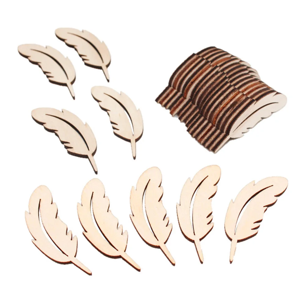 

25pcs Ornament Carved Decorative Crafts Wooden Feather DIY Accessories Handmade Hanging Home Decor Festival