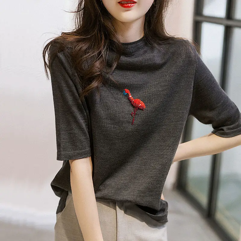 

women's clothing trend cut standard flamingo cotton half-sleeved T-shirt top women oversized t shirt Casual Cotton Summer