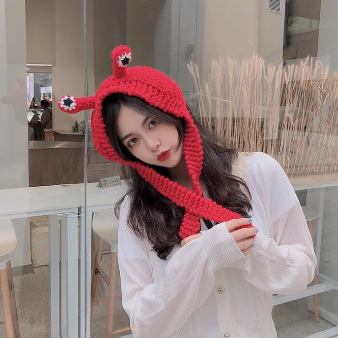 

Winter Skullies Women Frog Hat Crochet Knitted Hat Costume Beanie Hats Cap Gift Anime Hat Photography Prop Girl Party Red