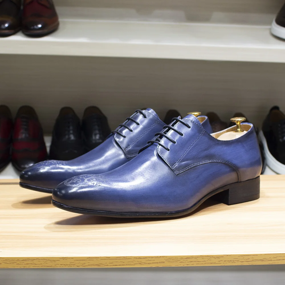 Classic Business Shoes Men Oxford Derby Genuine Leather Pointed Toe Fashion Lace Up High Quality Office Wedding Formal Shoe Male