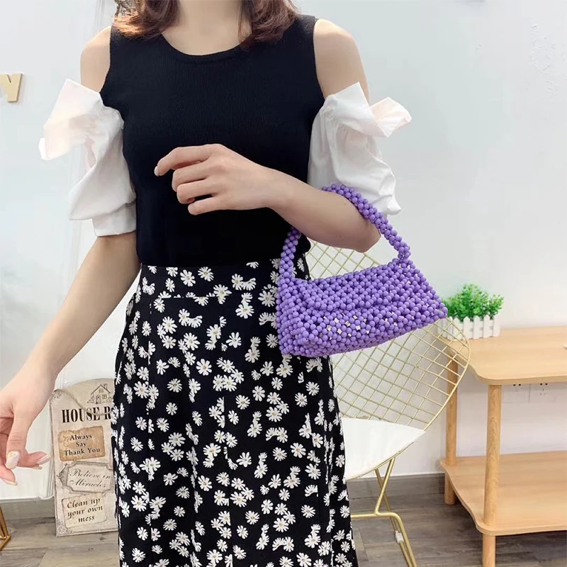 

Плетеная сумка ручной работы, Сумка с разноцветными бусинами, женская сумка-тоут в богемном стиле с жемчугом, летние пляжные женские сумочк...