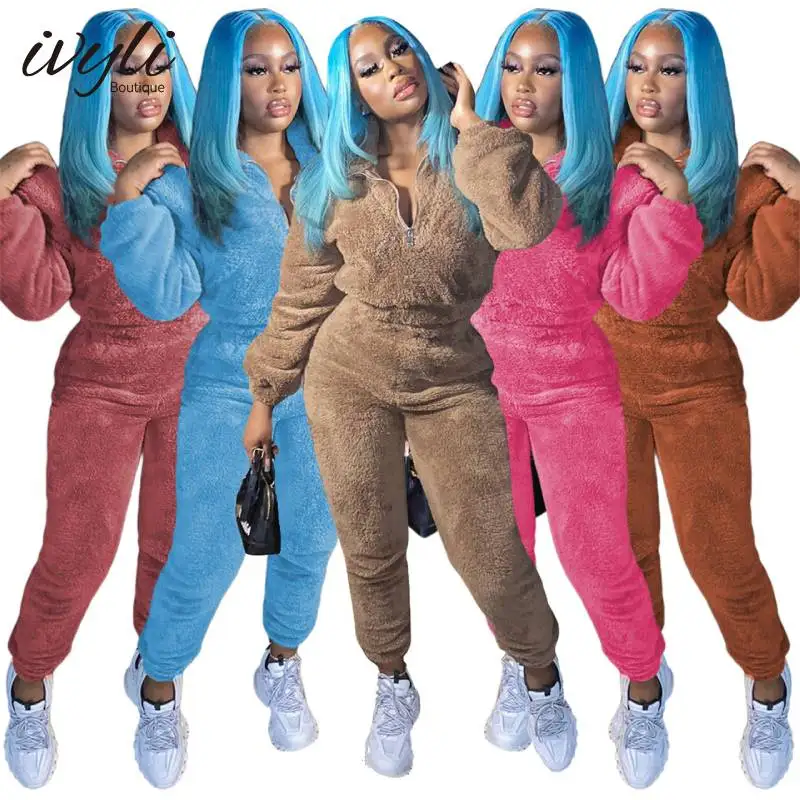 

Loungewear Double-Sided Velvet Ladies Two Piece Set Elegant Cute Teddy Rave Outfit V-Neck Casual Suit Women Clothing Vintage