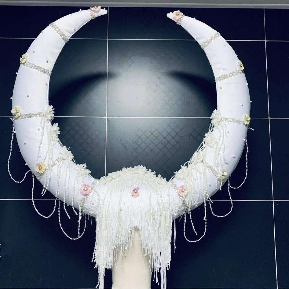 

Головной убор с белыми рожками для бара, dj ds, костюмы для костюмированной фотосъемки, головные уборы для Хэллоуина, дропшиппинг