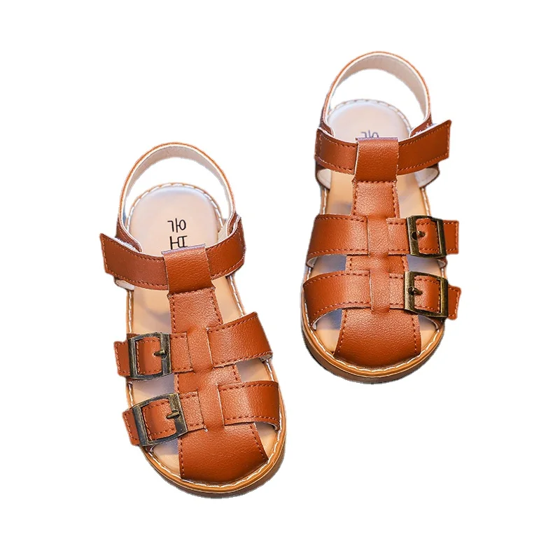 

Сандалии на плоской подошве для мальчиков, модные пляжные Нескользящие босоножки, обувь для начинающих ходить детей, Размеры 26-36, лето