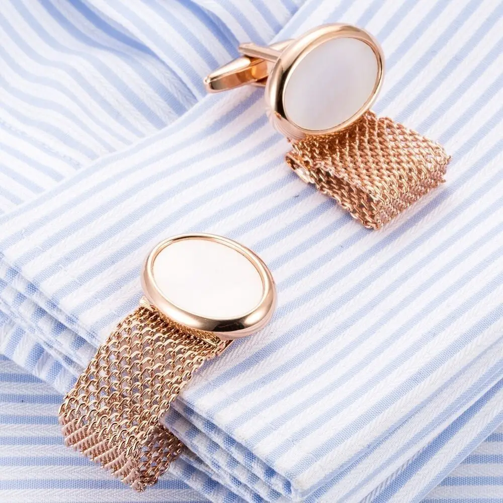 

1Pair Copper Cufflinks New Galvanized Rose Gold Shell Suit Chain Buttons Shirts