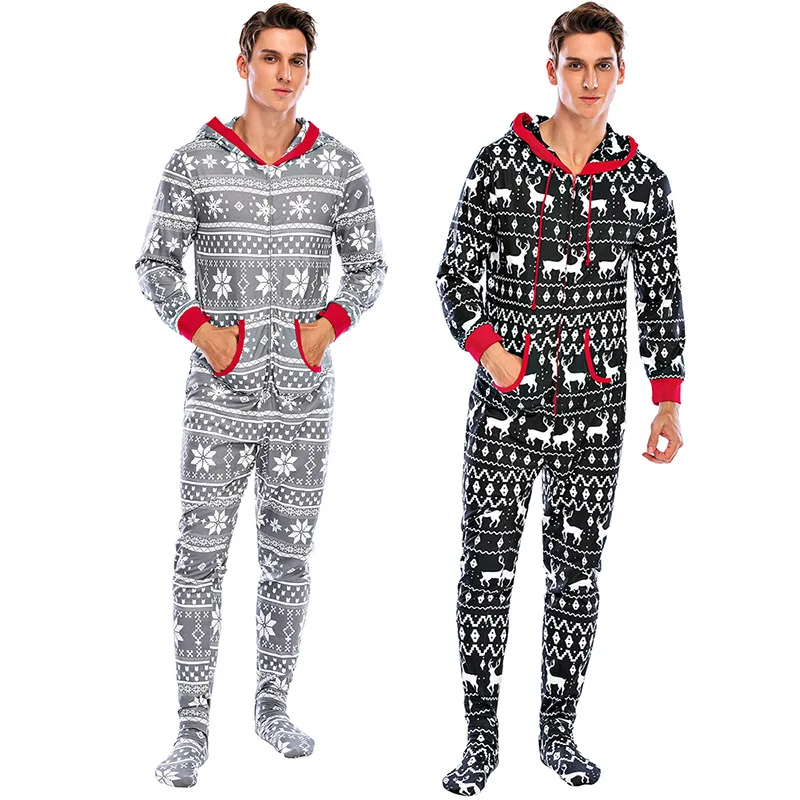 

Men Nightwear Couple Snight Lounge Set Sleep Wear Christmas Pajamas Polyester Cotton Long Sleeve One Piece Winter Homewear