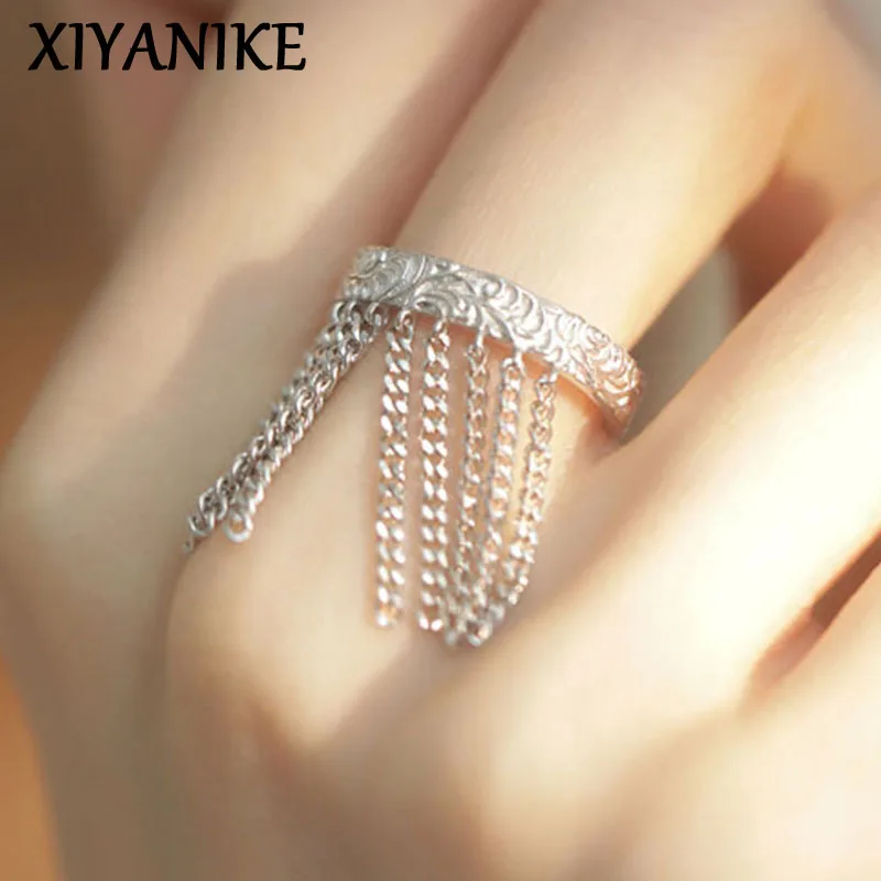 

XIYANIKE Metal Tassel Chain Cuff Finger Rings For Women Girl Luxury Fashion New Jewelry Friend Gift Party Birthday anillos mujer