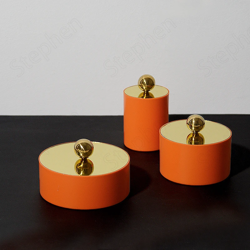 

Nordic Ins Metal Ball Cosmetic Containers Modern Acrylic Golden Iron Cover Round Storage Jar with Lid Dresser Desktop Organizer
